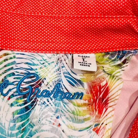 ROBERT GRAHAM LARGE Orange White Dot Print Polo Shirt Knowledge Wisdom Truth. - Picture 6 of 7